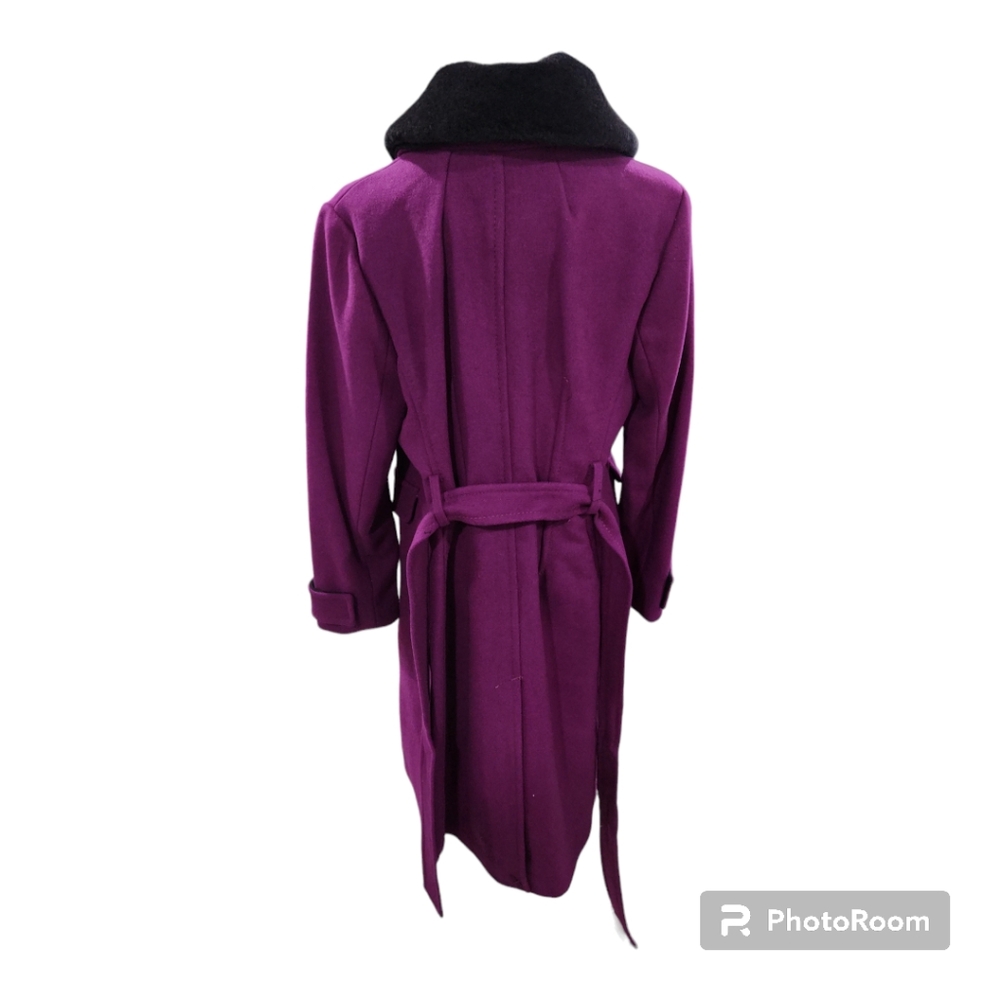 Kate Spade ● Bright Violet Sherpa-Collar Belted Wool-Blend Peacoat - Picture 4 of 9
